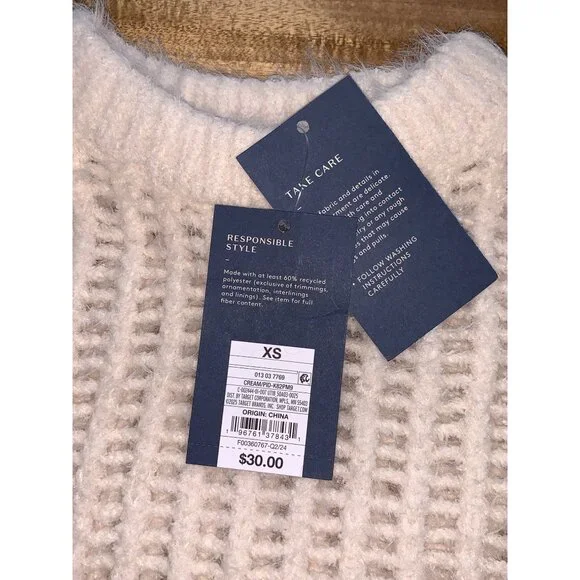 Universal Thread Womens Fabric Blend Cream Open-Knit Sweater Size XS - Picture 8 of 11